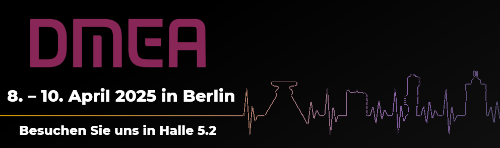 Ein Digitales Bild des Messestandes der Koordinierungsstelle auf der DMEA mit einem Werbebanner für Halle 5.2