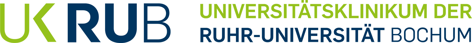 Logo der UK RUB, hellgrün und blau.