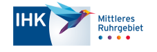 Logo der IHK Mittleres Ruhrgebiet, das ein geometrisches Kolibri-Symbol und vier farbige Kreise zeigt